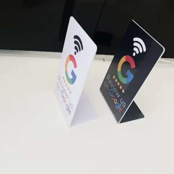 Programmable NFC Google Review Card – 13.56MHz Stand for Businesses (Table/Bracket) – Boost Reviews in Saudi Arabia | بطاقة NFC قابلة للبرمجة لتعليقات جوجل – حامل طاولة لزيادة التقييمات - Image 4